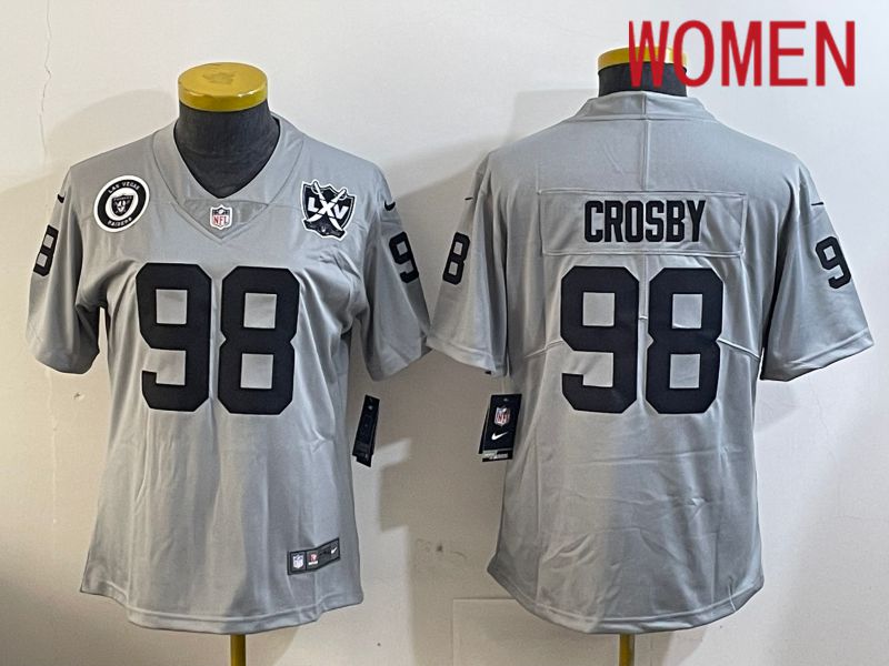 Women Oakland Raiders #98 Crosby Grey 2024 Nike Limited NFL Jersey style 2->women nfl jersey->Women Jersey